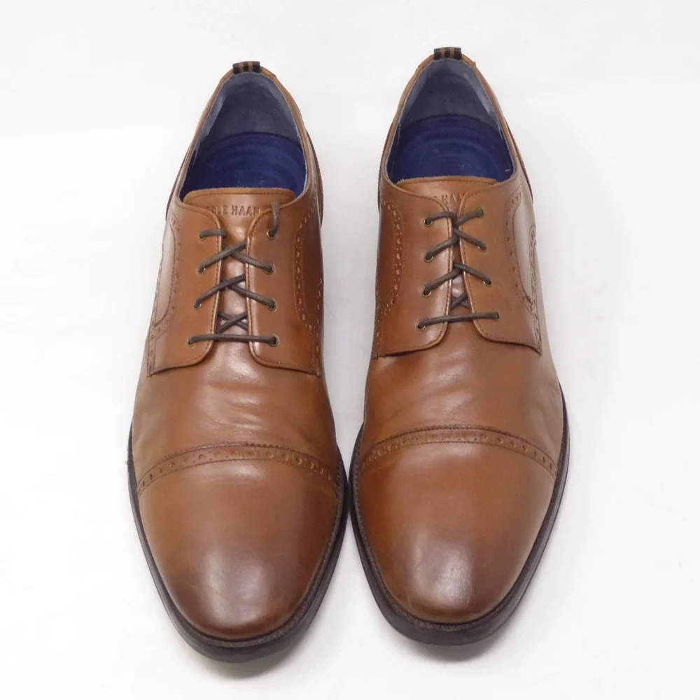 Cole Haan Mens Jefferson Grand 2.0 Oxford Shoes Brown Leather Brogue Cap Toe 13M